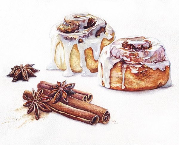 Синнабон акварелью