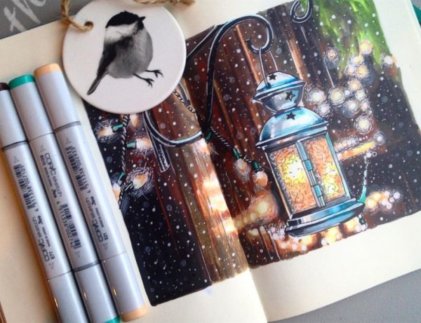 Новогодние скетчи маркерами