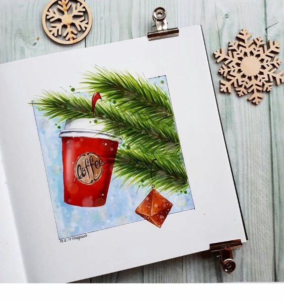 Новогодние рисунки для скетчбука