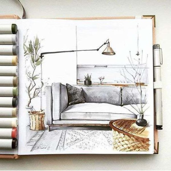 Интерьер в скандинавском стиле скетч