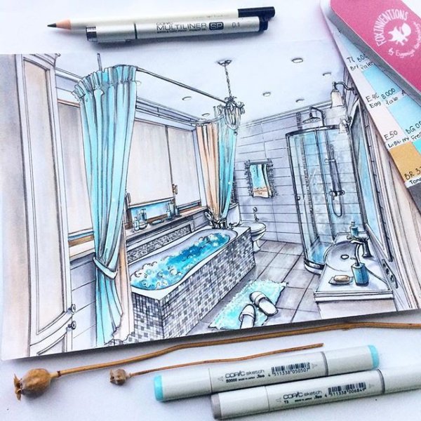 Скетч комнаты маркерами