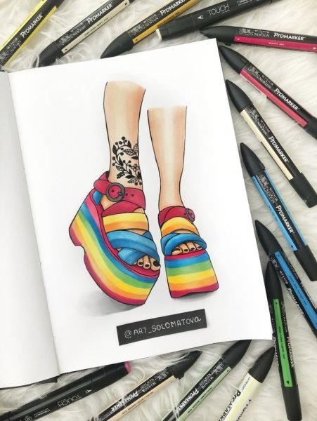 Набросок обуви маркером