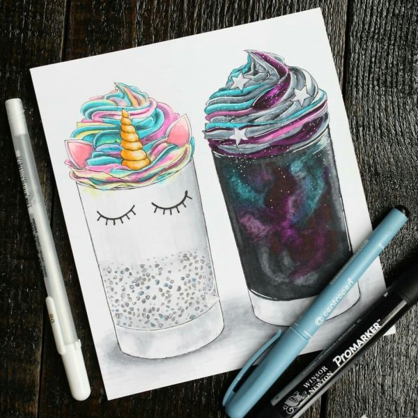 Скетч фломастерами коктейль