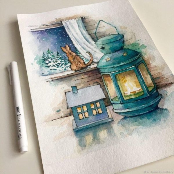 Зимние Акварельные скетчи
