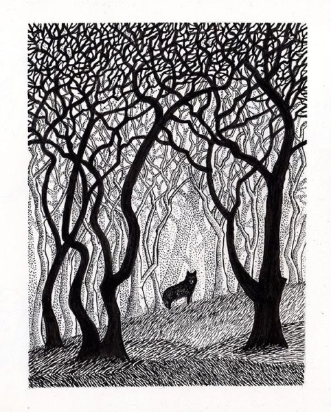 Пейзаж черным фломастером