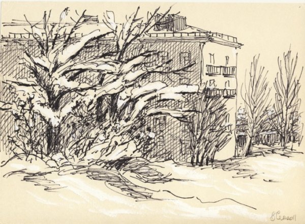 Зимний пейзаж набросок