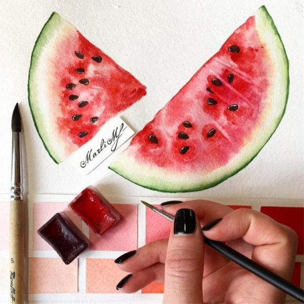 Арбуз акварелью