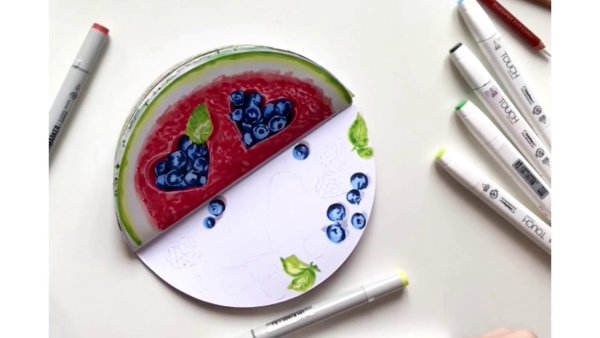 Рисование маркерами Арбуз