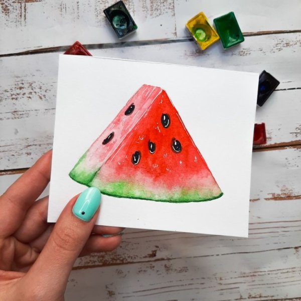 Долька арбуза акварелью