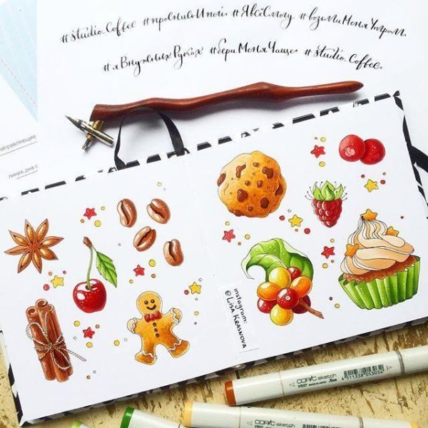 Новогодние иллюстрации маркерами