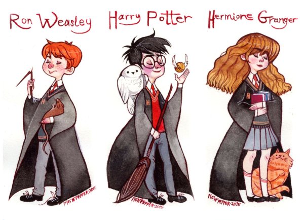 Мультяшный Гарри Поттер Рон и Гермиона