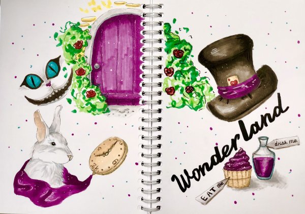 Скетчи маркерами Алиса в стране чудес