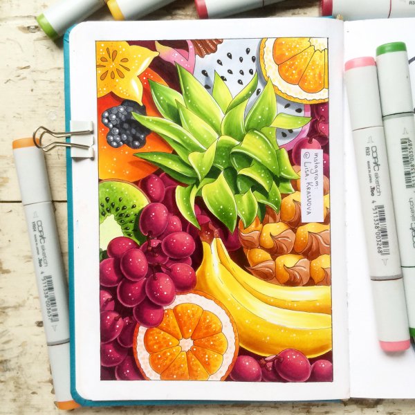 Мухомор скетч маркерами