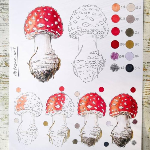 Мухомор рисунок маркерами