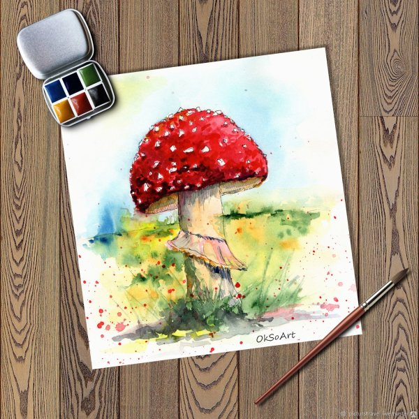 Мухомор акварель Сюзан Веллер