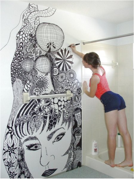 Роспись стен маркером в интерьере