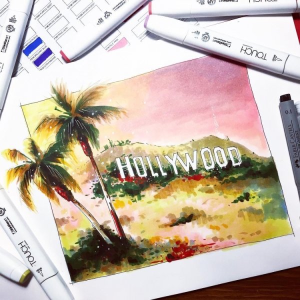 Пейзаж спиртовыми маркерами