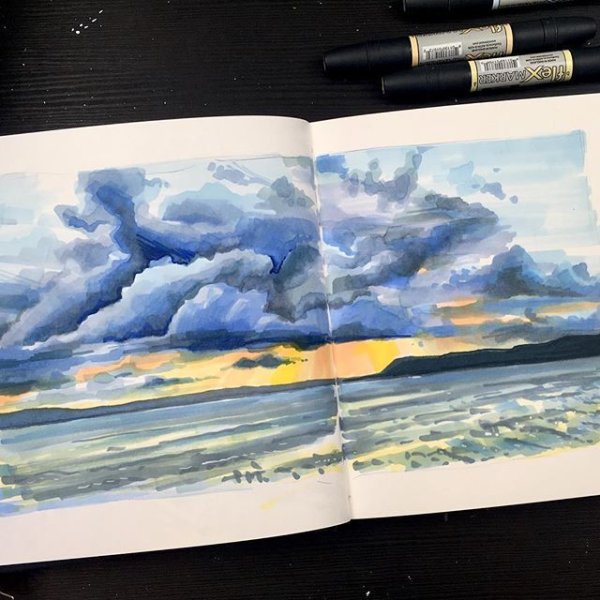 Пейзаж маркерами город