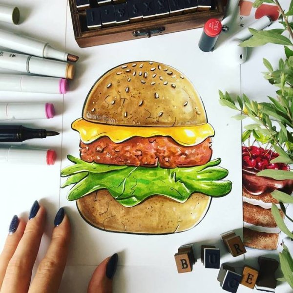 Бургер скетчинг маркерами
