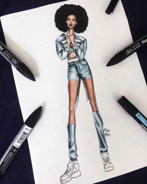 Фэшн иллюстрация маркерами