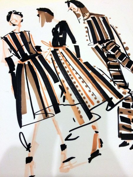 Наброски одежды модельеров маркерами