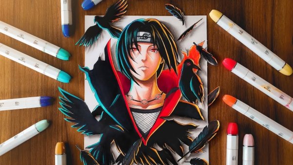 Итачи Учиха арт маркерами