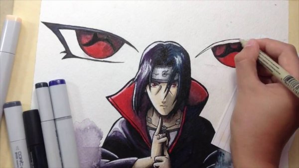 Итачи Учиха арт маркерами