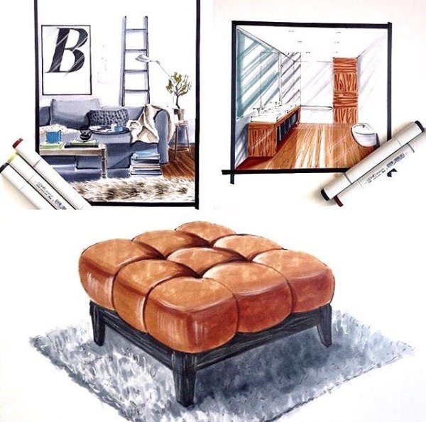 Скетчи мебели маркерами