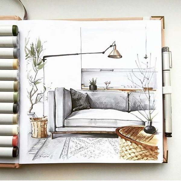 Интерьерные скетчи акварелью