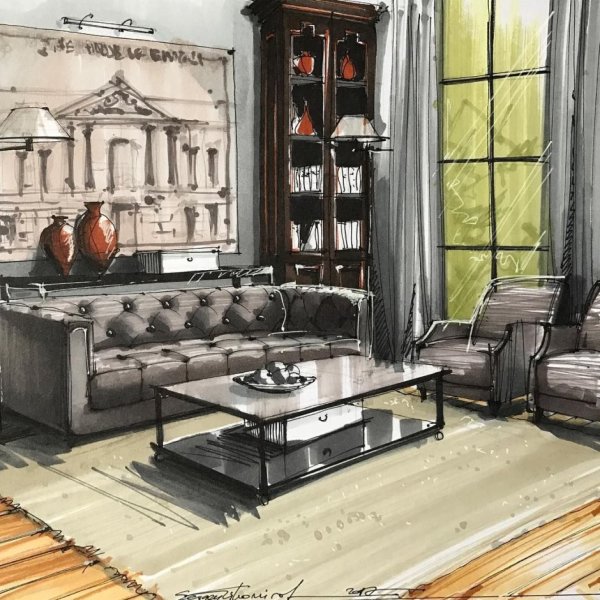 Акварельные скетчи интерьеров