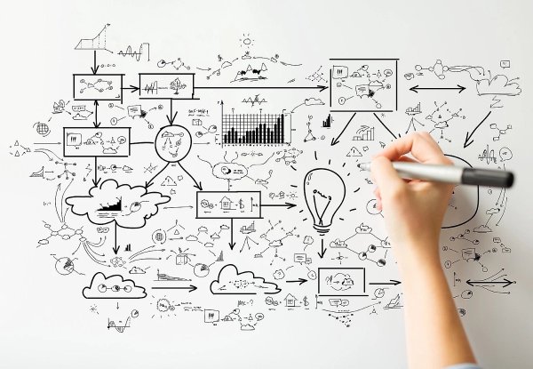 Рука рисует схему