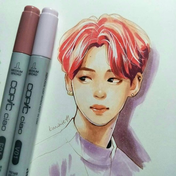 БТС Тэхен рисуночек маркерами