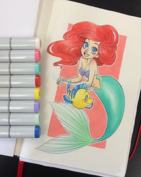 Скетчи маркерами принцессы Дисней