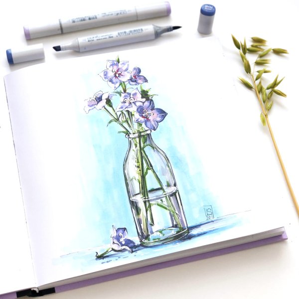 Цветы маркерами для скетчинга