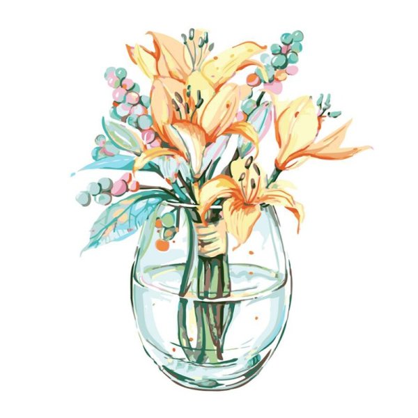 Ваза с цветами цветными карандашами