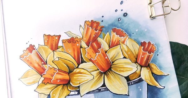 Ваза с цветами скетч маркерами