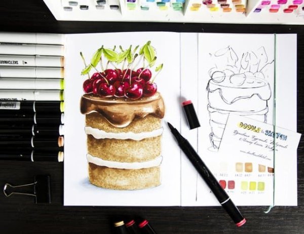 Торт скетч маркерами