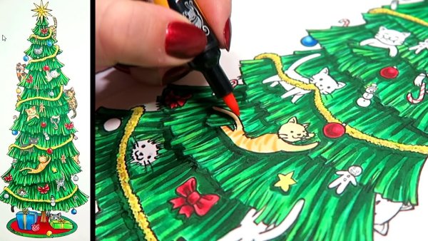 Елка скетч маркерами