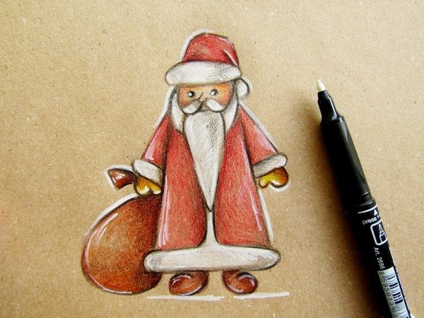 Дед Мороз цветными карандашами