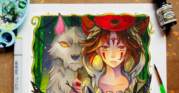 Принцесса Мононоке акварель