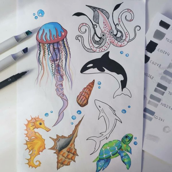 Медуза рисунок фломастерами