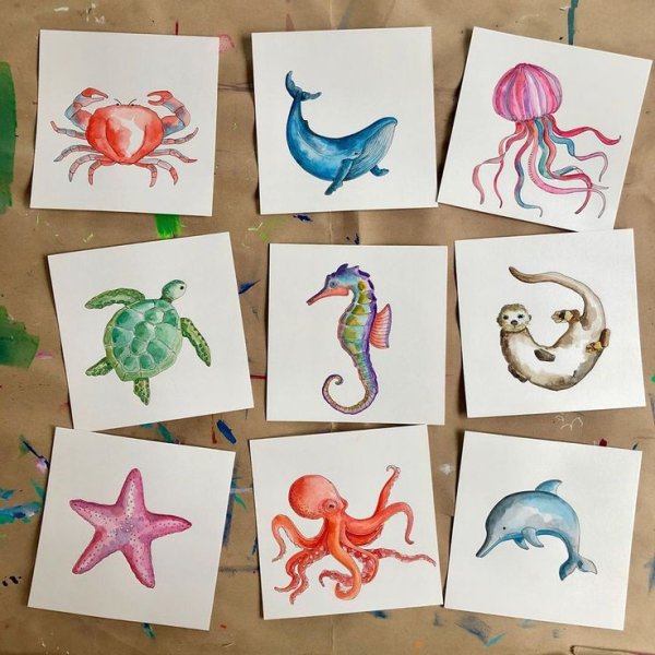 Рисунки морских обитателей маркерами