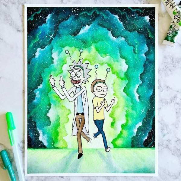 Хиппи живопись Рик и Морти