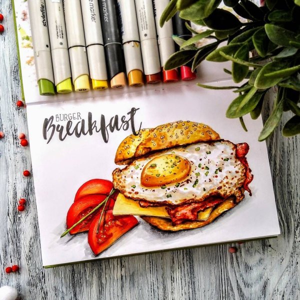 Рисунки маркерами еда