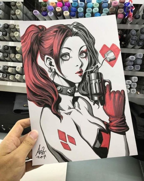 Портрет маркерами Харли Квинн