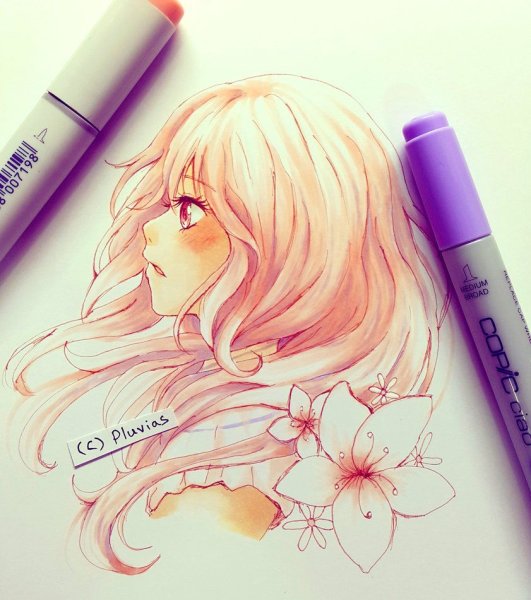 Аниме волосы маркерами