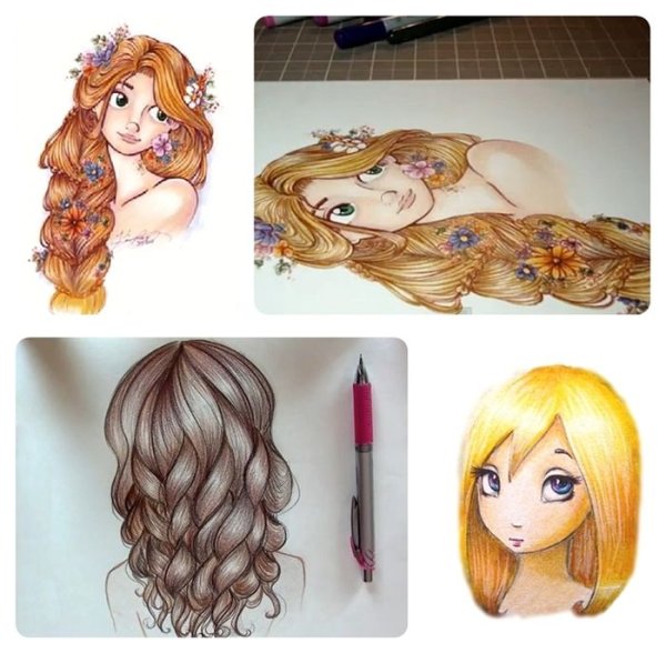 Рисование волос цветными карандашами