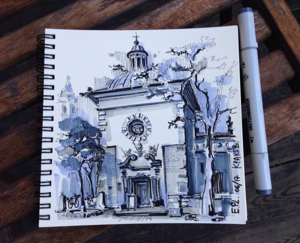 Скетч маркерами архитектура Екатерина Пластинина