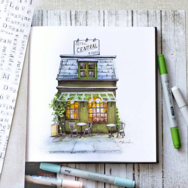 Кафе скетч маркерами