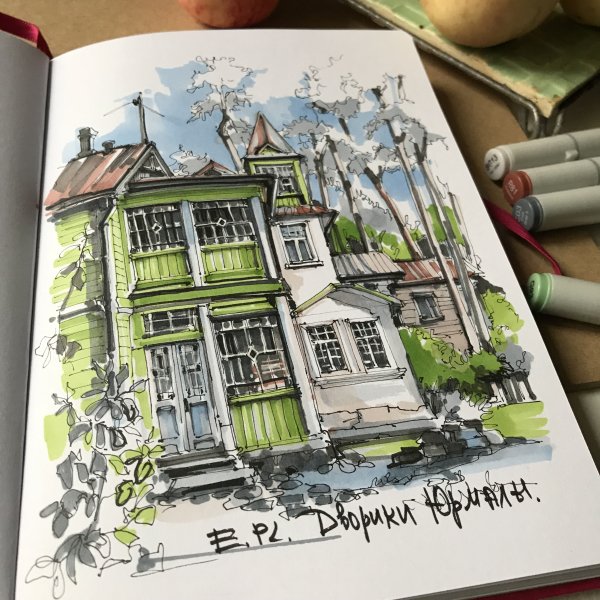 Скетч маркерами архитектура Екатерина Пластинина